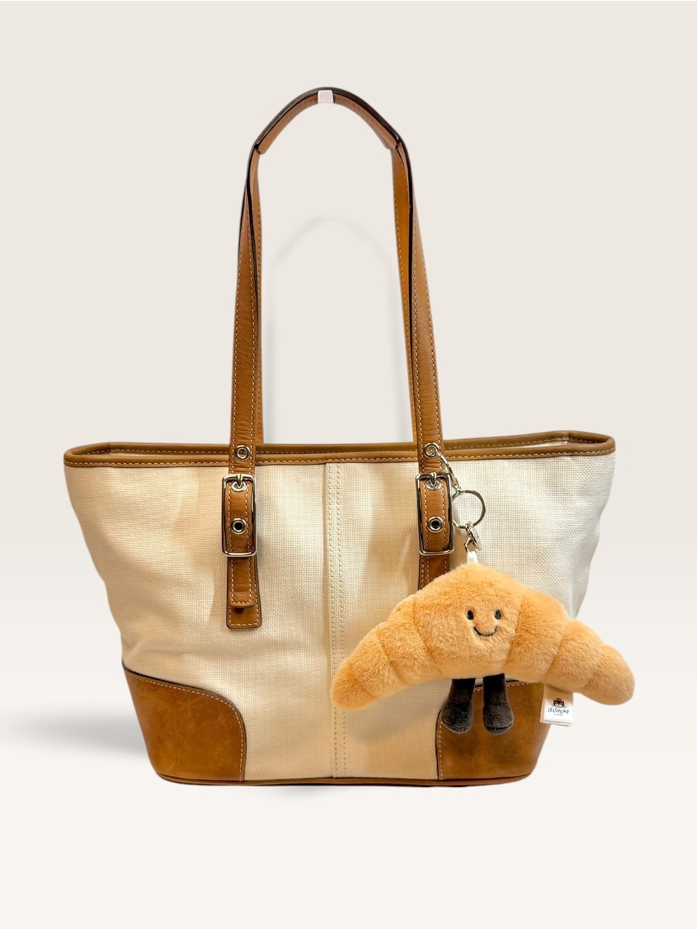 🥐 Vintage Coach Hampton Cream Canvas & Leather Tote Bag L33-9558